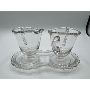 Elegant Fostoria Century Clear Glass Creamer Sugar Bowl and Matching Tray 1960's